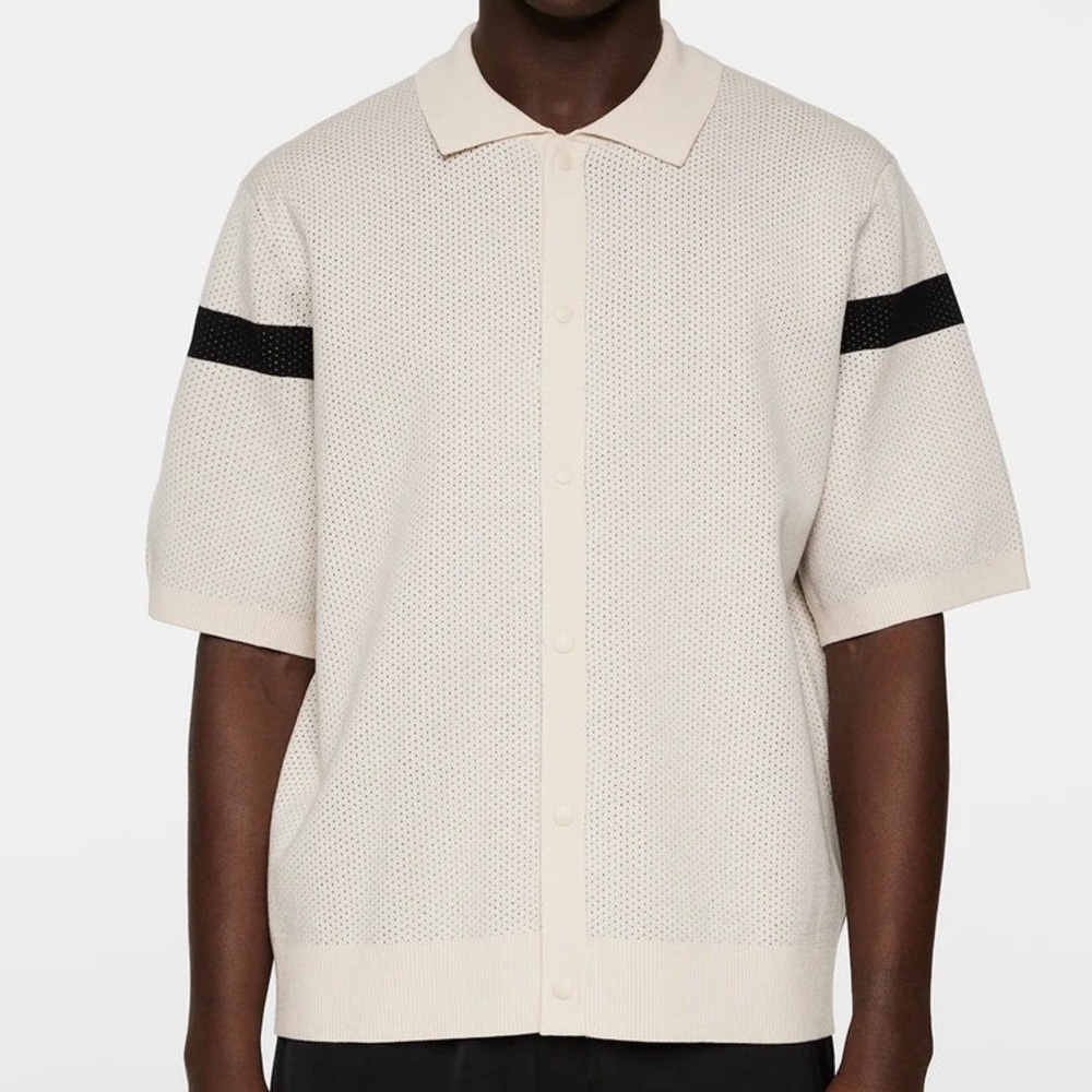 J. Lindenberg Cream Rayne Knitted Short Sleeve Shirt in Large